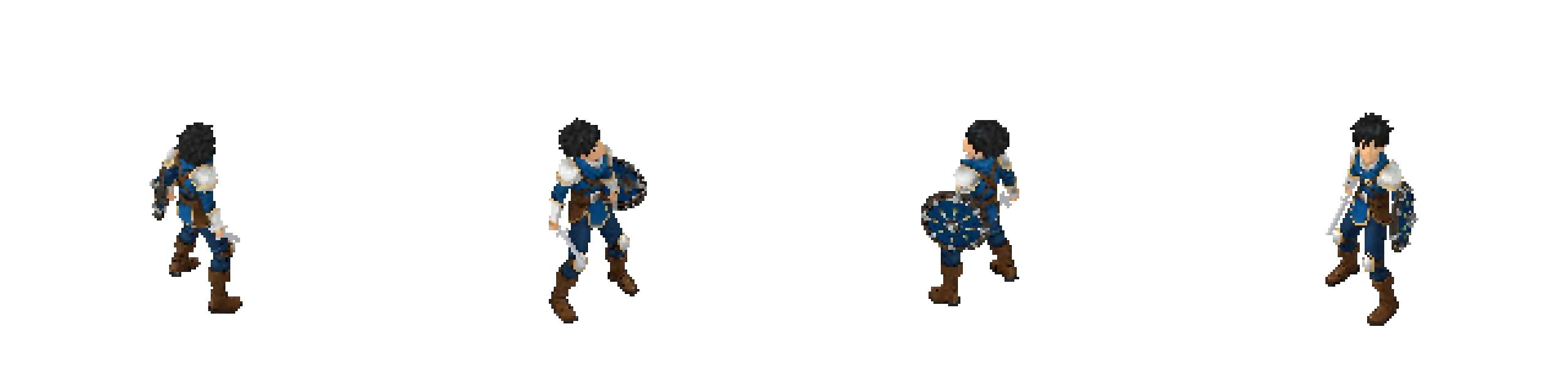 Hoja de ocho direcciones de Leo en pixel art de 160 píxeles, ampliada para que se vean los píxeles individuales
